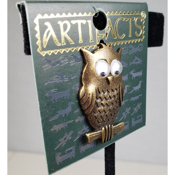 Vintage 1980's JJ Jonette Artifacts Owl on Tree Branch with Googly Eyes Tac Pin - Picture 3 of 10